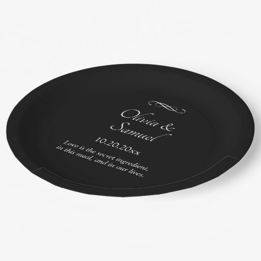 Names Date Message Black White Infinity Scroll, 9" Pappteller (Schrägansicht)
