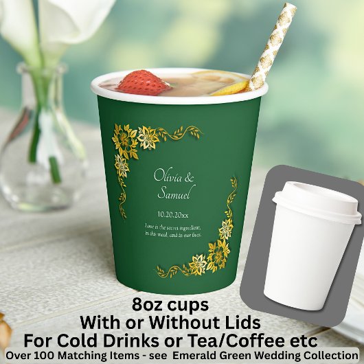 Names Date Message Emerald Green & Gold 8oz Pappbecher