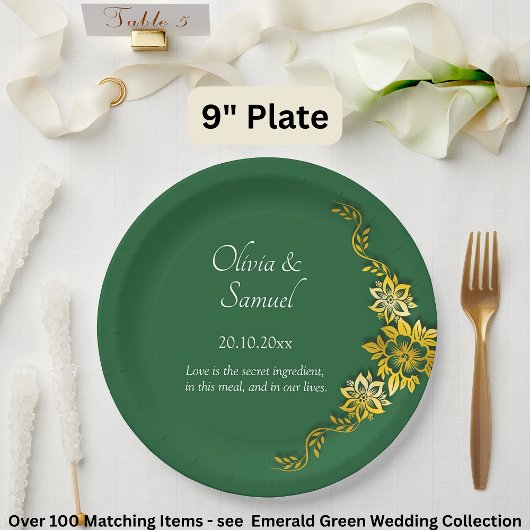 Names Date Message Emerald Green & Gold 9" Pappteller