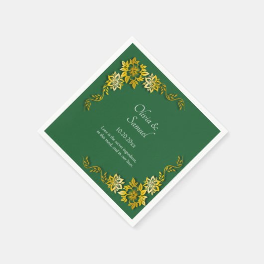 Names Date Message Emerald Green & Gold Cocktail Serviette (Ecke)