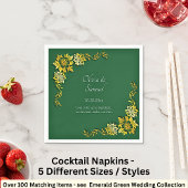 Names Date Message Emerald Green & Gold Cocktail Serviette