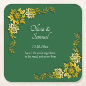 Names Date Message Emerald Green & Gold Rechteckiger Pappuntersetzer (Vorderseite)