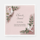 Names Date Message Pink Roses & Doves Luncheon Serviette (Vorderseite)