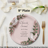 Names Date Message Pink Roses & Doves Wedding 9" Pappteller