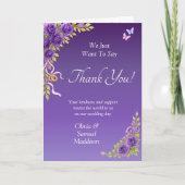 Names & Message on Purple Mauve Flowers & White Dankeskarte (Vorderseite)