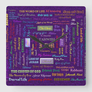names of God wall clock Quadratische Wanduhr