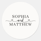 Names Script Heart Wedding Runder Aufkleber (Vorderseite)