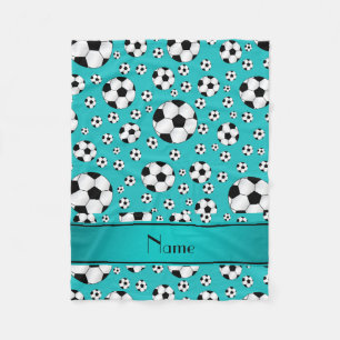 Namespaßtürkisfußballbälle und -streifen fleecedecke