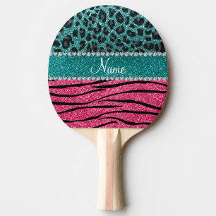 Nametürkisleopardrosa-Glitter Zebra Tischtennis Schläger