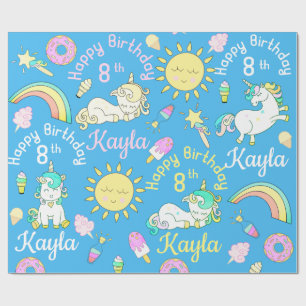 Nameu. AlterUnicorns u. Regenbogen-Party-Muster Geschenkpapier