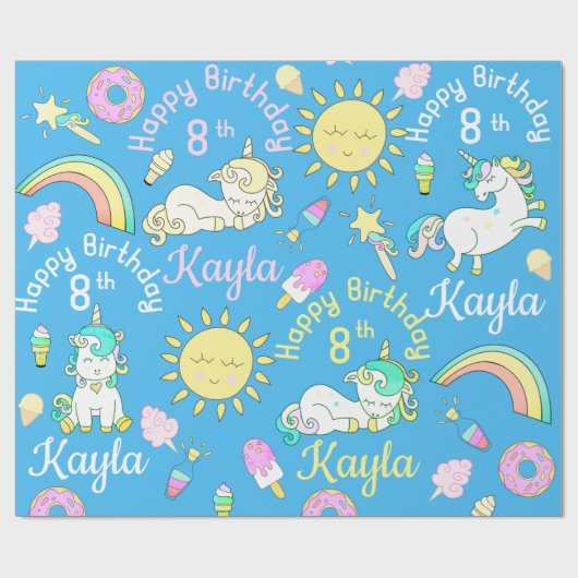 Nameu. AlterUnicorns u. Regenbogen-Party-Muster Geschenkpapier (Flach)