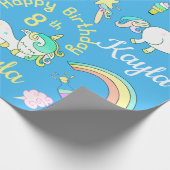 Nameu. AlterUnicorns u. Regenbogen-Party-Muster Geschenkpapier (Ecke)