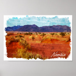 Namibia-Landschaft-Panorama-Aquarellmalerei Poster