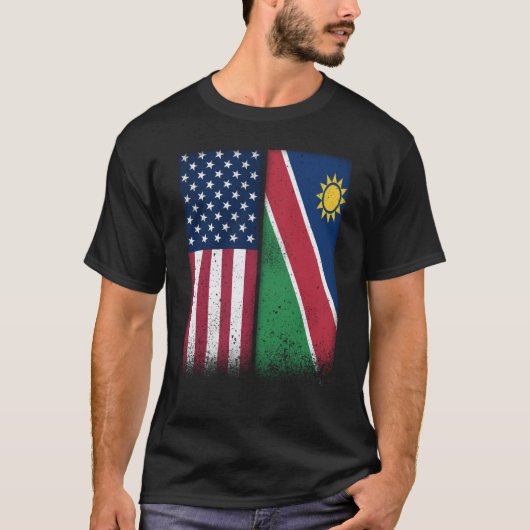 Namibia Namibian American Flags Proud USA Namibia T-Shirt (Vorderseite)