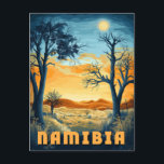 Namibia - Retro African Safari Postkarte<br><div class="desc">Mit diesem atemberaubenden Vintage-Reiseplakat kommen Sie auf eine Reise nach Namibia. Dieses Kunstwerk mit einem inspirierten Retro-Design erweckt die atemberaubende Schönheit der Wüstenlandschaften Namibias und den afrikanischen Safari-Charme. Dieses Plakat eignet sich ideal für Reisende, Naturliebhaber und Vintage Dekorateure und eignet sich ideal für Zuhause, Bürowände oder Galerien. Ein einzigartiges Geschenk...</div>