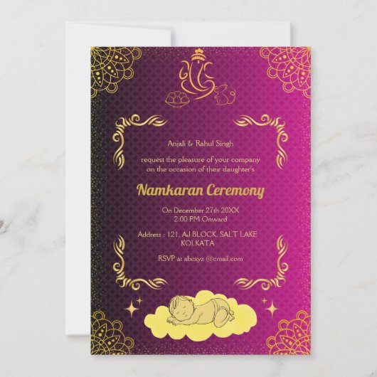 Namkaran Namemony Golden Elements Einladung (Vorderseite)