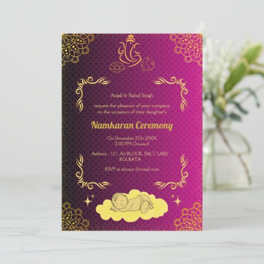 Namkaran Namemony Golden Elements Einladung (Stehend Vorderseite)
