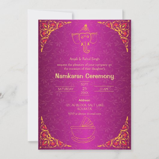 Namkaran Namemony Golden Elements Einladung (Vorderseite)