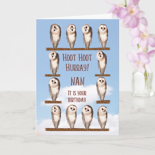 Nan Birthday, neugierige Owls Karte (Orchidee)