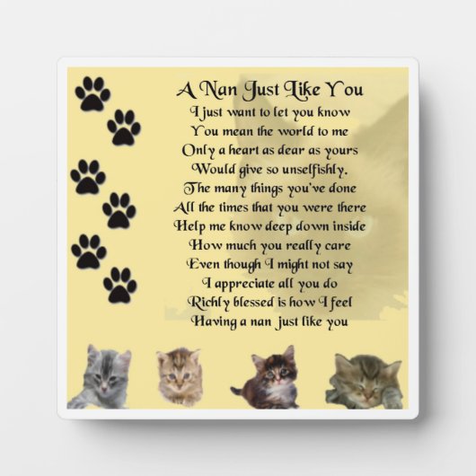 Nan Poem Plaque - Cat Design Fotoplatte (Vorderseite)