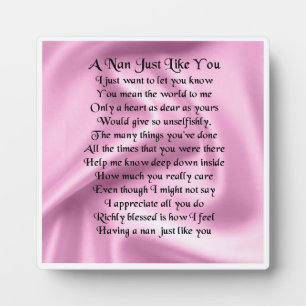 Nan Poem Plaque - rosa Seidendesign Fotoplatte