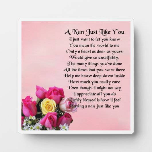 Nan Poem Plaque - Rose Design Fotoplatte (Vorderseite)