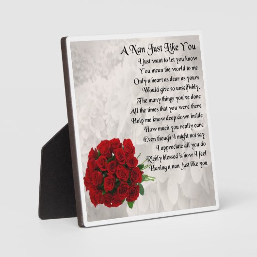Nan Poem Plaque - Rote Rose Design Fotoplatte (Vorderseite)