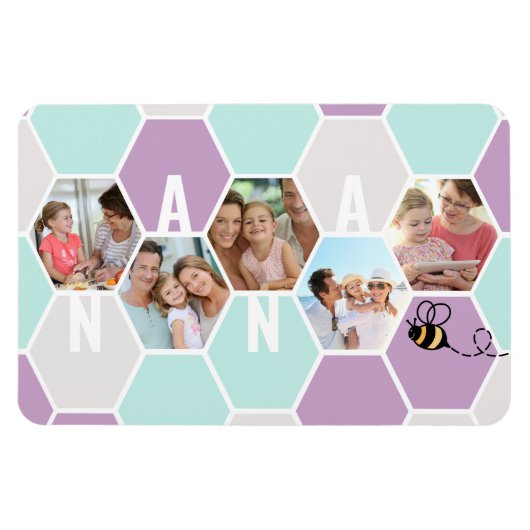 Nana 5 Foto Collage 4 Letter Hübsch Honeycomb Magnet (Horizontal)