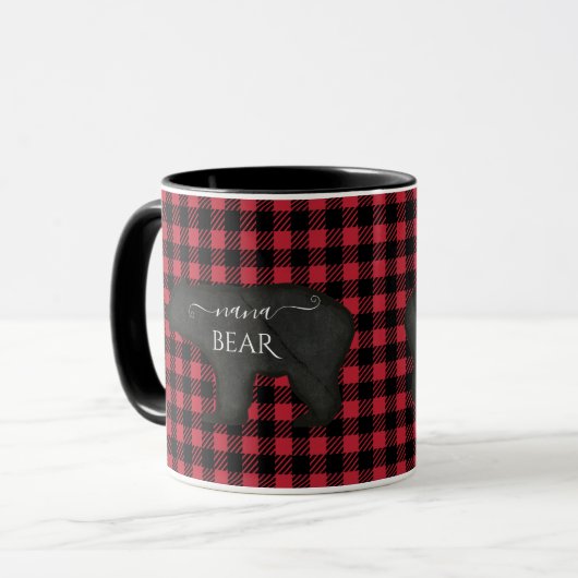 Nana Bear Black n Red Rustico Buffalo Karo Kariert Tasse (Vorderseite Links)