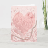 Nana Birthday Card, rosa Blüte, Herz mit Butter