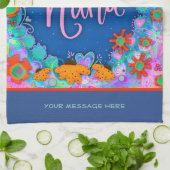 Nana Blue Hübsch Floral Stripes Spaß Personalisier Geschirrtuch (Gefaltet)