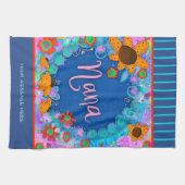 Nana Blue Hübsch Floral Stripes Spaß Personalisier Geschirrtuch (Horizontal)