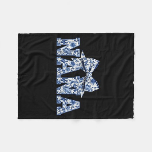 Nana- Blue White Chinoiserie Floral - Grandma Fleecedecke (Vorderseite (Horizontal))