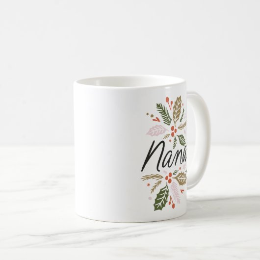 Nana Bright Holly Christmas Black Script Kaffeetasse (VorderseiteRechts)