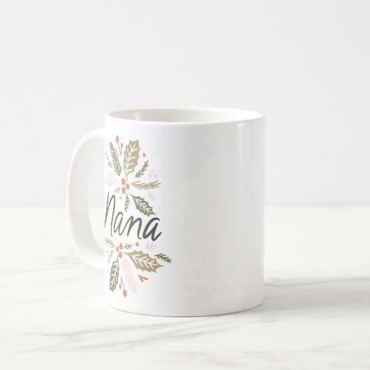 Nana Bright Holly Christmas Black Script Kaffeetasse (Vorderseite Links)