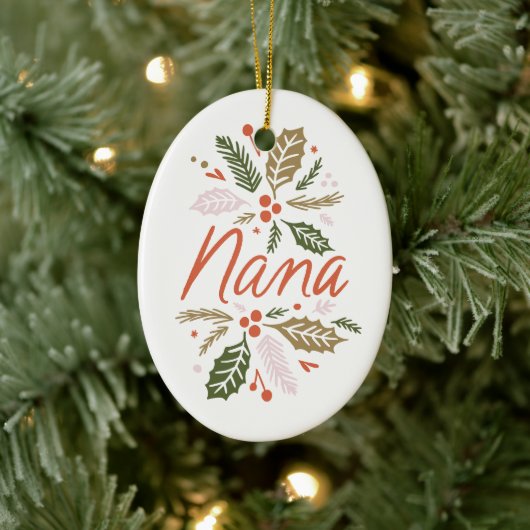 Nana Bright Holly Christmas Foto Keramik Ornament (Baum)