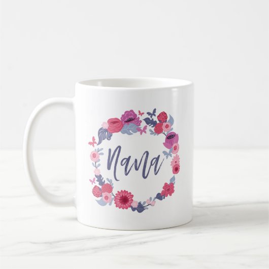 Nana Brush Script Blumenschmetterling Pink Wreath Kaffeetasse (Links)
