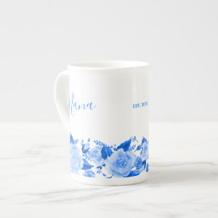 Nana China Blaue Wasserfarben-Blumen Porzellantasse