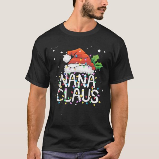 Nana Claus Christmas Lights Pajama Familie Matchin T-Shirt (Vorderseite)