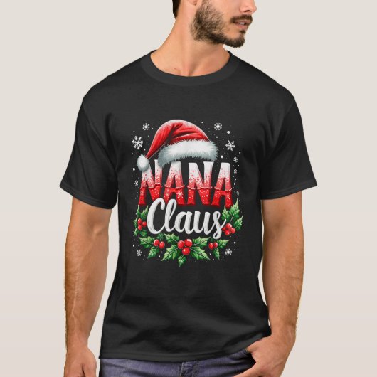 Nana Claus Weihnachtsmannmütze Weihnachtsbeleuchtu T-Shirt (Vorderseite)