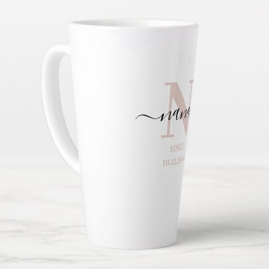 Nana Elegant Script Monogram Blush Pink Milchtasse (Linke Ecke)