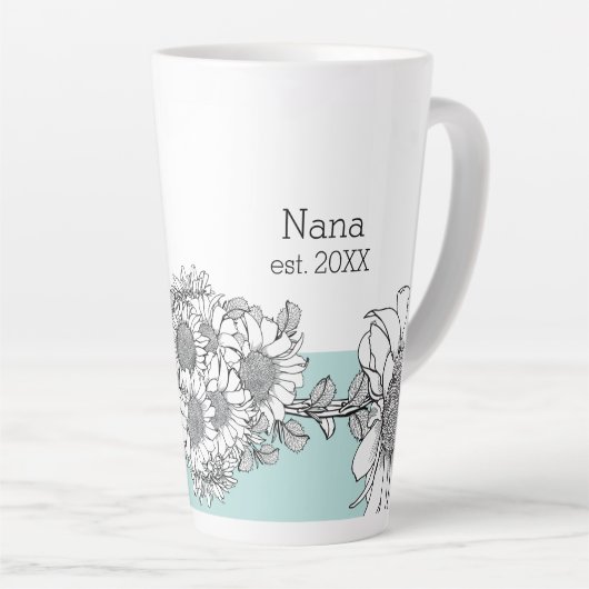 Nana Est. Jahr handGezeichnet Sonnenblume Türkis Milchtasse (Rechte Ecke)