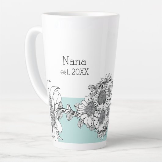 Nana Est. Jahr handGezeichnet Sonnenblume Türkis Milchtasse (Linke Ecke)