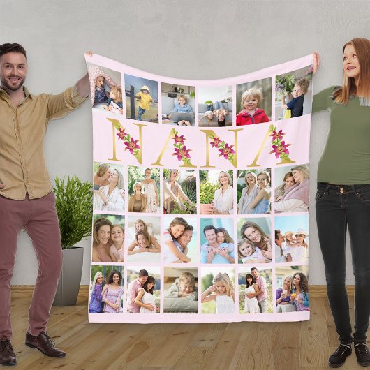 Nana Floral Letters 24 Vertikale FotoCollage Rosa Fleecedecke