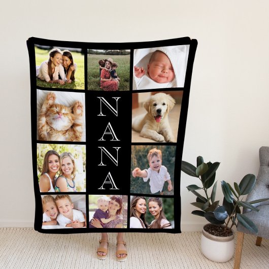 Nana Foto Collage Personalisiert Black Fleecedecke