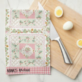 Nana Garden Strawberry Bee Red Check Watercolor Geschirrtuch (Viertel Falte)