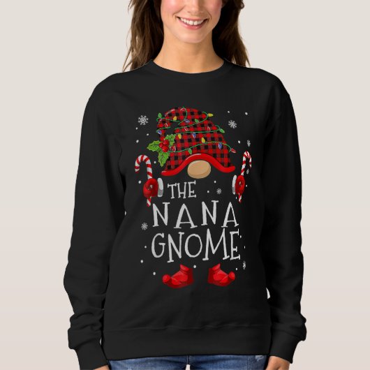 Nana Gnome Buffalo Plaid Matching Family Christmas Sweatshirt (Vorderseite)