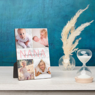 Nana Grandkids Foto Collage Marmor Rosa Rosa Fotoplatte