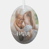 Nana Grandma Script Overlay Ornament Aus Glas (Vorderseite links)