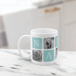 NANA Großmutter Foto Collage Kaffeetasse<br><div class="desc">Passen Sie dieses niedliche Design der modernen Tasse an, um Ihre Lieblingsgroßmutter an diesem Muttertag, Weihnachten oder Geburtstag zu feiern! Das Design besteht aus abwechselnden Quadraten von Fotos und türkisfarbenen Aqua-Buchstaben, die "NANA" in modernen Serifenschriften mit einem weißen Herz auf dem letzten Platz buchstabieren. Fügen Sie fünf Ihrer beliebten quadratischen...</div>